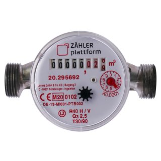 Wasserzähler Aufputz Eichung 2026 ZÄHLER plattform 110 mm Warm bis 90°C