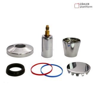 Ventil-Aufputzset Kalt-/Warmwasser bestehend aus Hülse mit Spindel, Rosette, Griff Griff 43 mm, Hülse mit Spindel, Rosette
